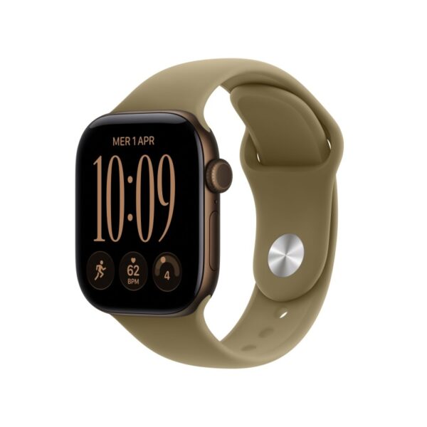 Apple Watch Series 12 GPS Cellular cassa 42 mm in alluminio color bronzo scuro con cinturino Sport oliva S/M