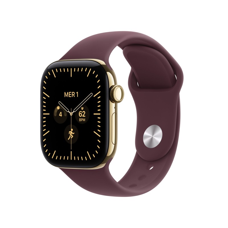 Apple Watch Series 12 GPS Cellular cassa 42 mm in titanio color oro brillante con cinturino Sport borgogna S/M