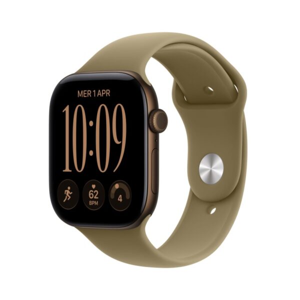 Apple Watch Series 12 GPS Cellular cassa 46 mm in alluminio color bronzo scuro con cinturino Sport oliva S/M