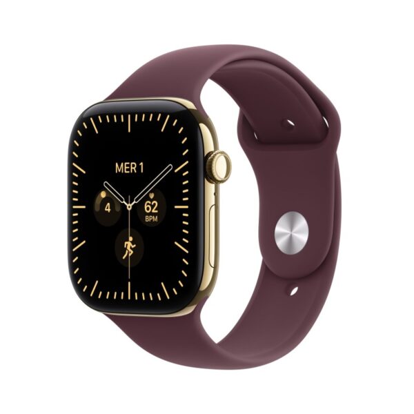 Apple Watch Series 12 GPS Cellular cassa 46 mm in titanio color oro brillante con cinturino Sport borgogna S/M