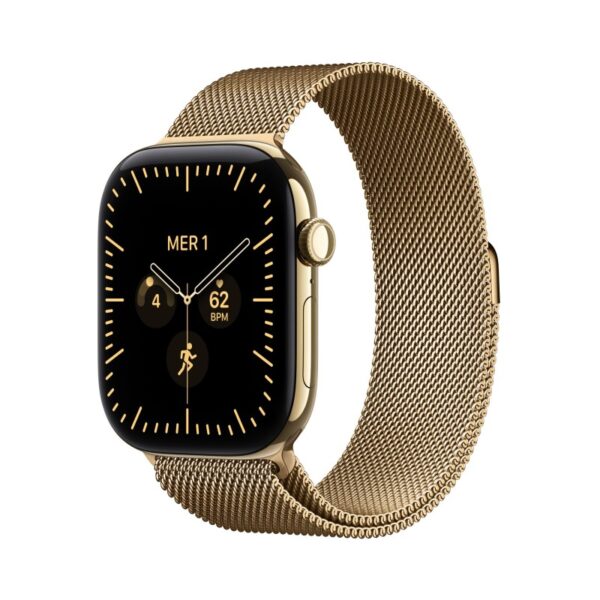 Apple Watch Series 12 GPS Cellular cassa 46 mm in titanio color oro brillante con loop in maglia milanese color oro brillante