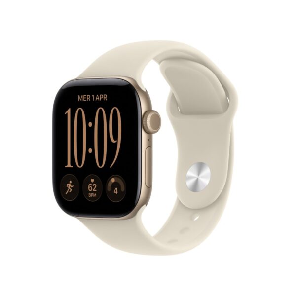 Apple Watch Series 12 GPS cassa 42 mm in alluminio color oro chiaro con cinturino Sport sabbia S/M