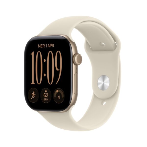 Apple Watch Series 12 GPS cassa 46 mm in alluminio color oro chiaro con cinturino Sport sabbia S/M