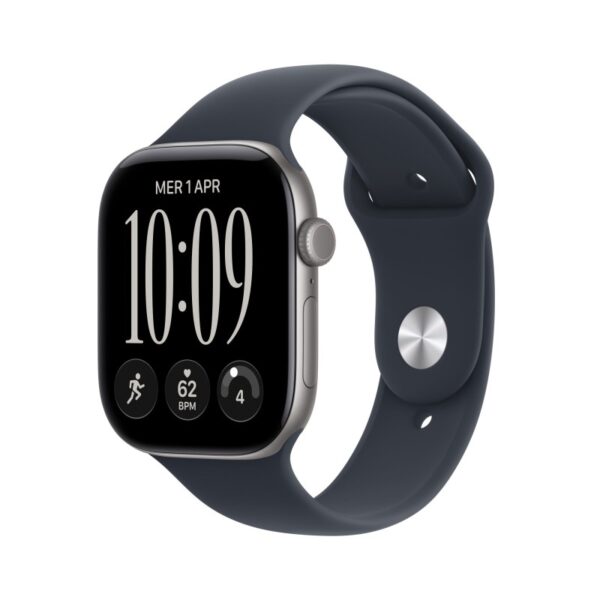 Apple Watch Series 12 GPS cassa 46 mm in alluminio grigio siderale con cinturino Sport blu marino S/M