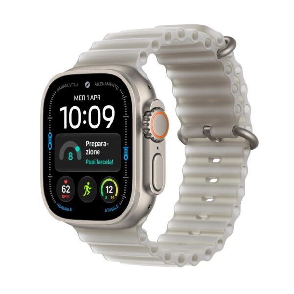 Apple Watch Ultra 4 GPS + Cellular Cassa 49 mm in titanio naturale con cinturino Ocean grigio traslucido
