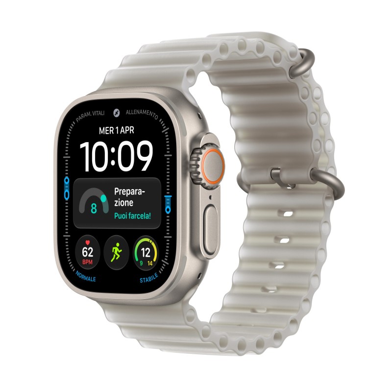 Apple Watch Ultra 4 GPS + Cellular Cassa 49 mm in titanio naturale con cinturino Ocean grigio traslucido