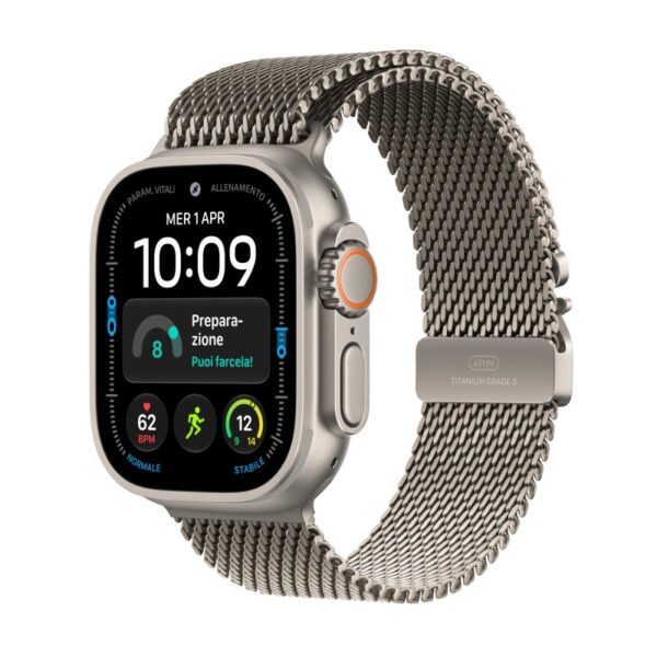 Apple Watch Ultra 4 GPS + Cellular Cassa 49 mm in titanio naturale con Loop in maglia milanese in titanio naturale M