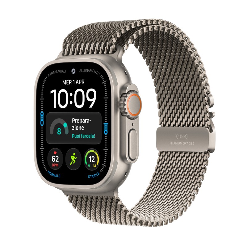 Apple Watch Ultra 4 GPS + Cellular Cassa 49 mm in titanio naturale con Loop in maglia milanese in titanio naturale M