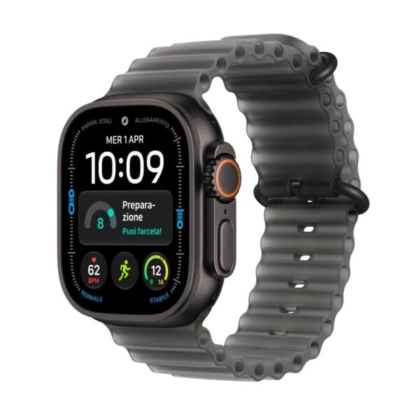 Apple Watch Ultra 4 GPS + Cellular Cassa 49 mm in titanio nero con cinturino Ocean nero traslucido