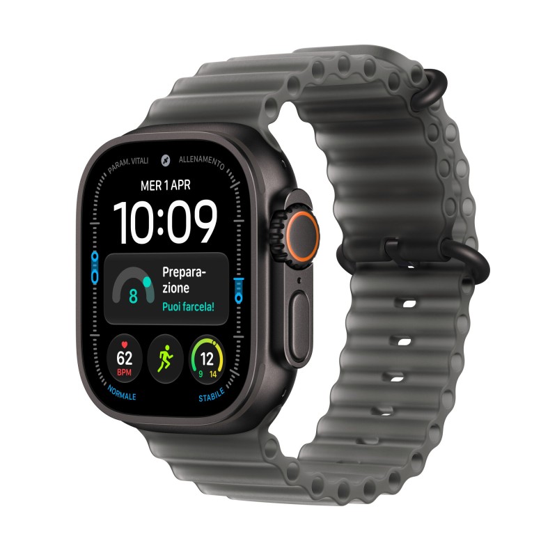 Apple Watch Ultra 4 GPS + Cellular Cassa 49 mm in titanio nero con cinturino Ocean nero traslucido