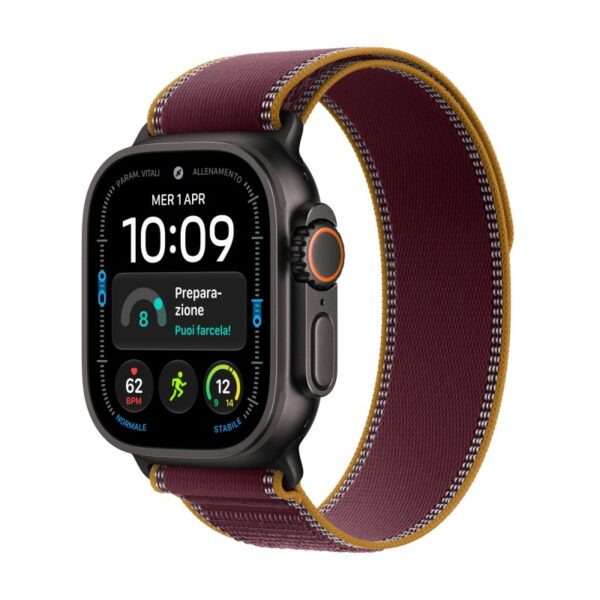 Apple Watch Ultra 4 GPS + Cellular Cassa 49 mm in titanio nero con Trail Loop borgogna S/M