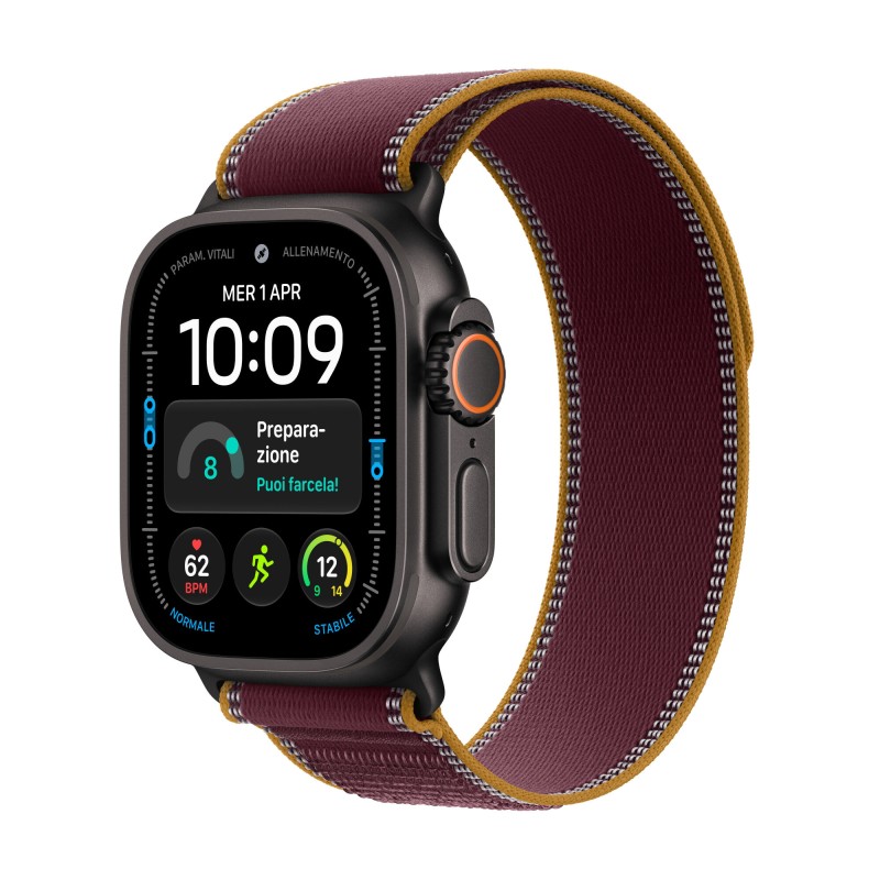 Apple Watch Ultra 4 GPS + Cellular Cassa 49 mm in titanio nero con Trail Loop borgogna S/M
